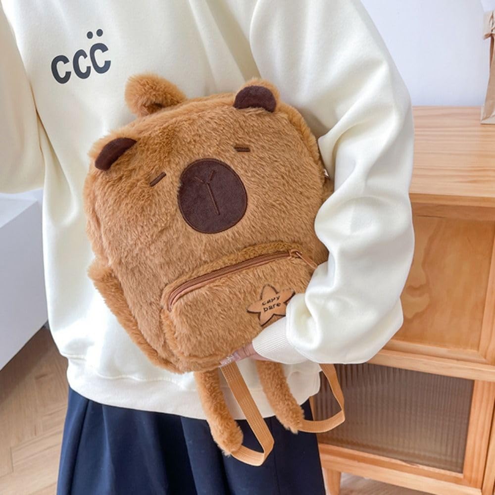[EZBUYGO] Cute Capybara Plush Backpack for Women, Multi-Purpose Cartoon Funny Capybara Crossbody Bag, Large Capacity Tote Bag