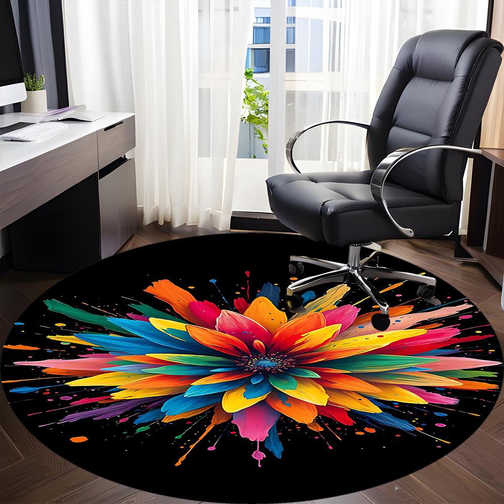 1PCColorful Bloom Office Round Area Rug,  Mat Suitable For Office, Under Office Chairs Bedroom Living Room Home Decor, Room Deco