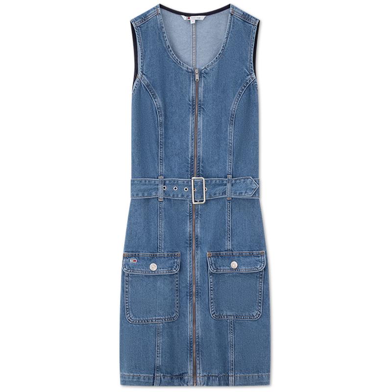 TOMMY JEANS Women s Belted Denim Sleeveless Dress M