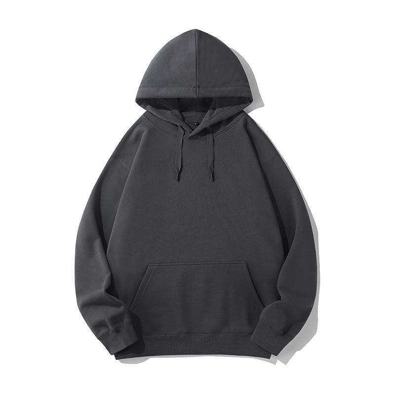 Men's Casual Thick Terry Cloth Hoodie: Heavyweight Pure Cotton Sweatshirt - Loose Fit, Solid Color, American Style for Autumn/Winter.