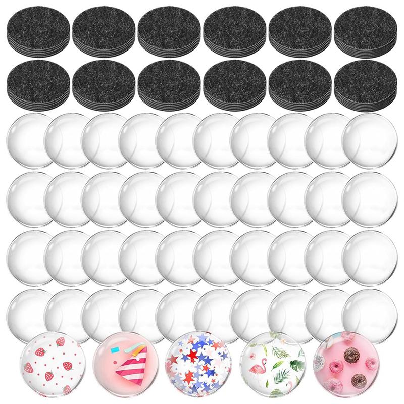 ABWR-124Pcs Craft Magnets Glass W Adhesive Backing And Transparent Clear Glass Cabochons DIY Craft Fridge Magnets Sticker Easy T
