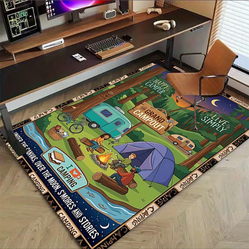 1PC Camping Moonlight Non-Slip Floor Carpet, Office, Family, Bedroom, Studio - Large Area Rug, Vibrant Colors-C0487