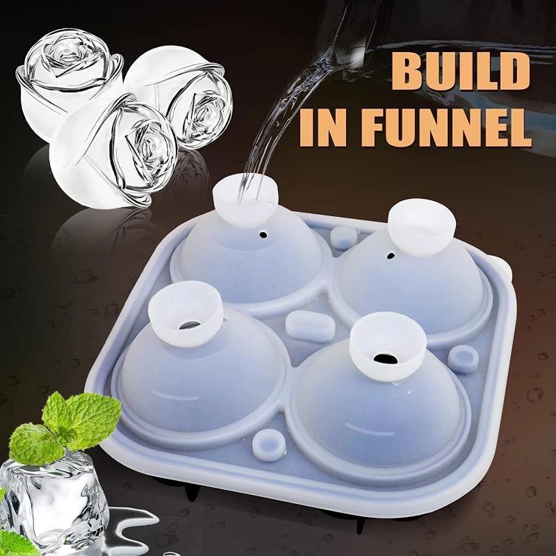Rose Ice Molds, Large Ice Cube Trays, Make 4 Giant Cute Flower Shape Ice, Silicone Rubber Fun Big Ice Ball Maker