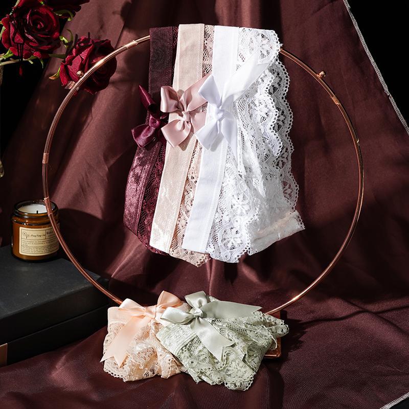 Sexy Bowknot Thong Ultra-thin Breathable Low Waist Lace Transparent Panties