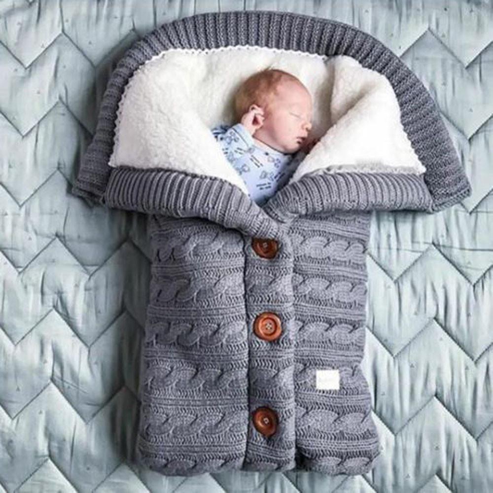 Baby Knitted Plush Sleep Sack With Buttons For Outdoor Use And Warmth