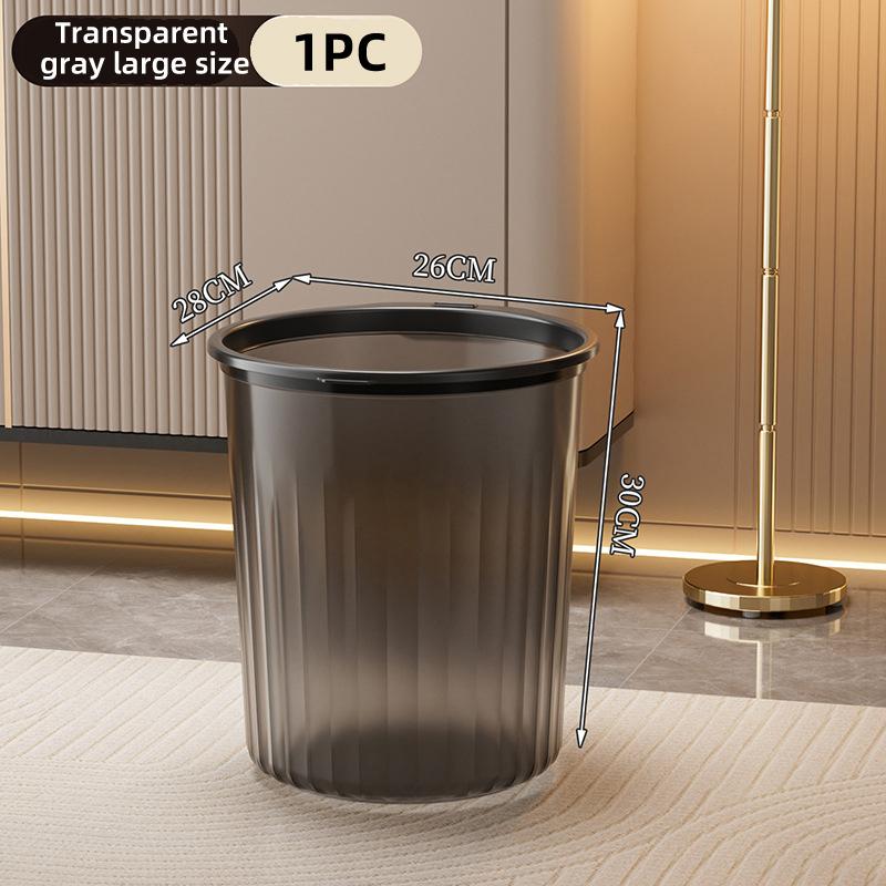 Large Household Plastic Transparent Garbage Bin High Aesthetic Pressure Ring Thick Paper Basket Kitchen Bathroom Living Room