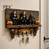 Halloween Party Atmosphere Decor Key Holder, Wooden Lady Ghost Holder with 4 Hooks, Wall Themed Art Mounted Spooky Rack Organizer for Entryway Hallway