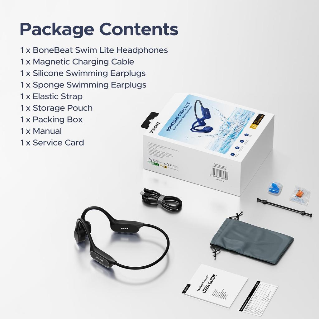 DOOGEE Bone Conduction Headphones IP68 Waterproof, 10H Running Headphones Bluetooth 5.4 Open Earphones 32GB MP3, Underwater Swimming,Fitness