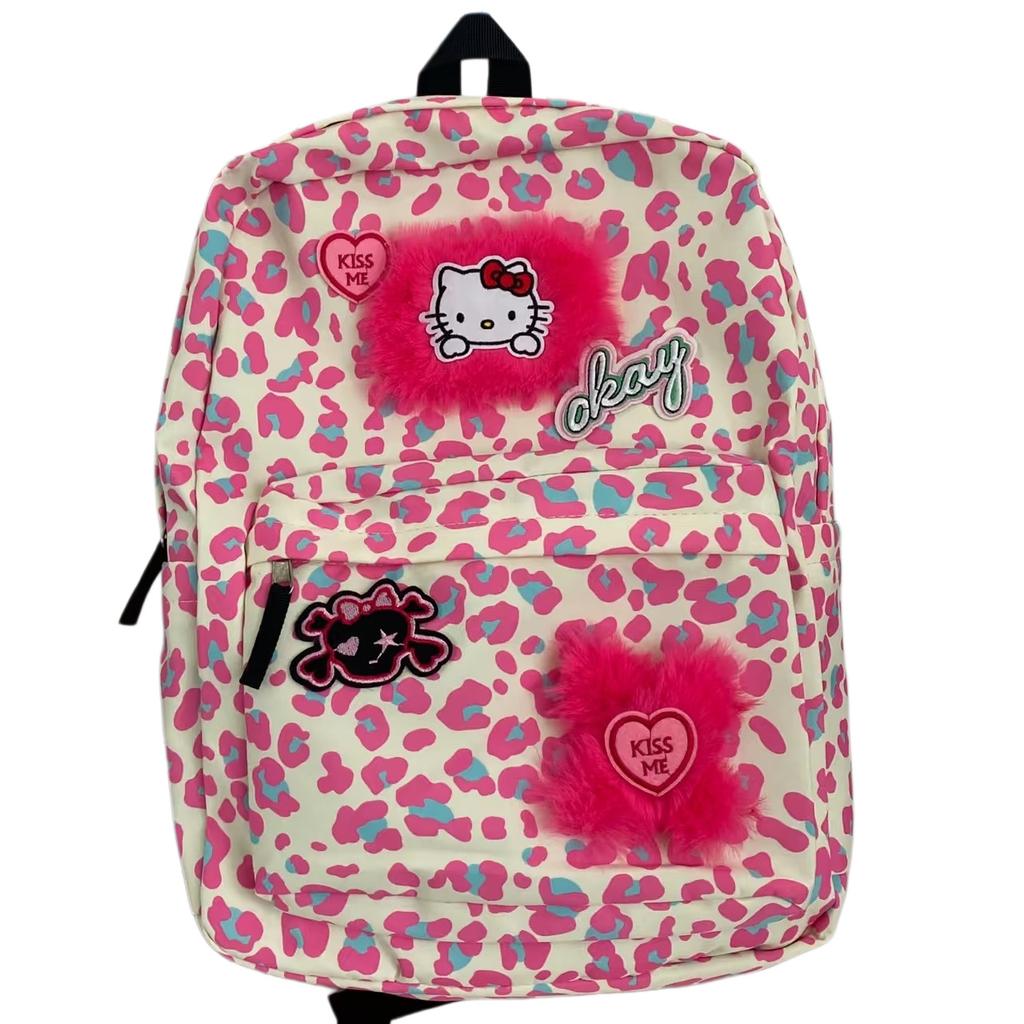 Schoolbag Pink Leopard Print Kt Student Backpack Female Cute Cartoon Large Capacity 3rd To 6th Grade Junior High School Backpack