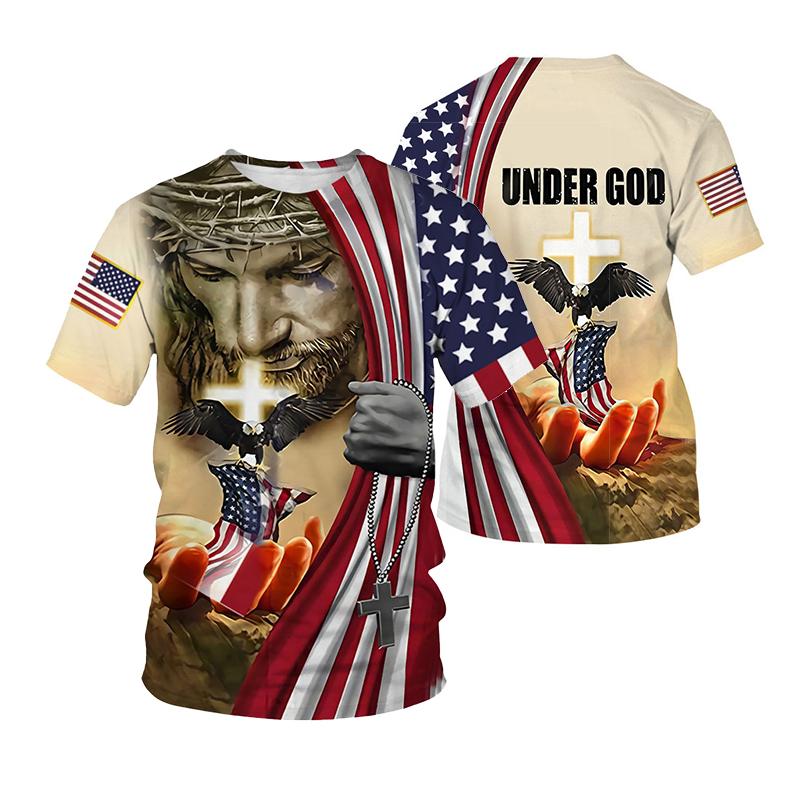 

Summer Round Neck 3D Jesus Christ Print Top Fashionable Casual Short Sleeved Men s T-shirts XS