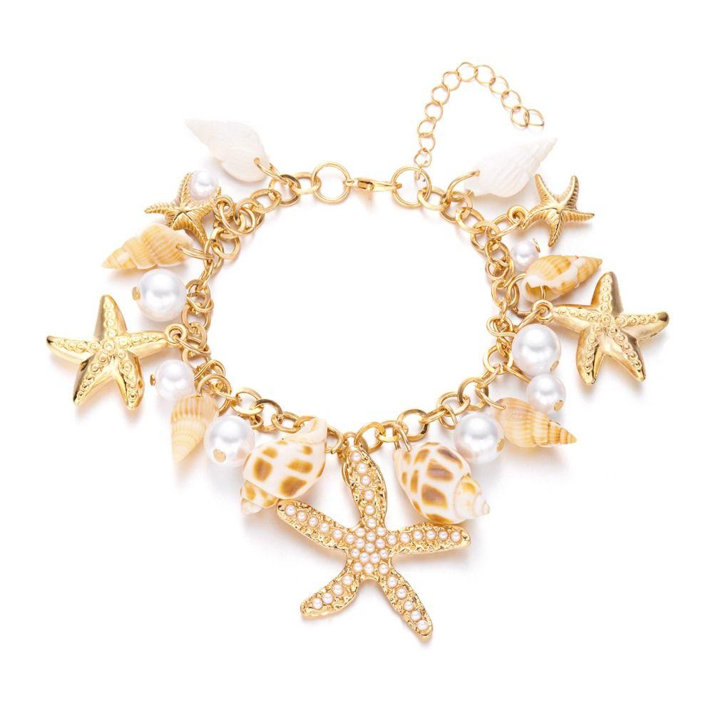 Pearl Conch Shell Bracelet Exaggerate Waist Chain Vacation Summer Beach Jewelry for Women
