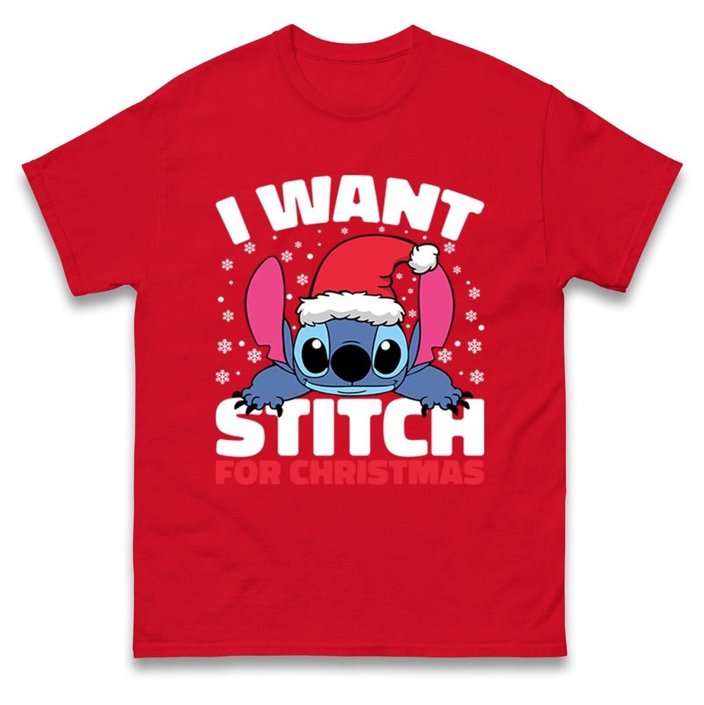 I Want Stitch For Christmas T Shirt Xmas Festive Tee Top Xmas Gift Tee