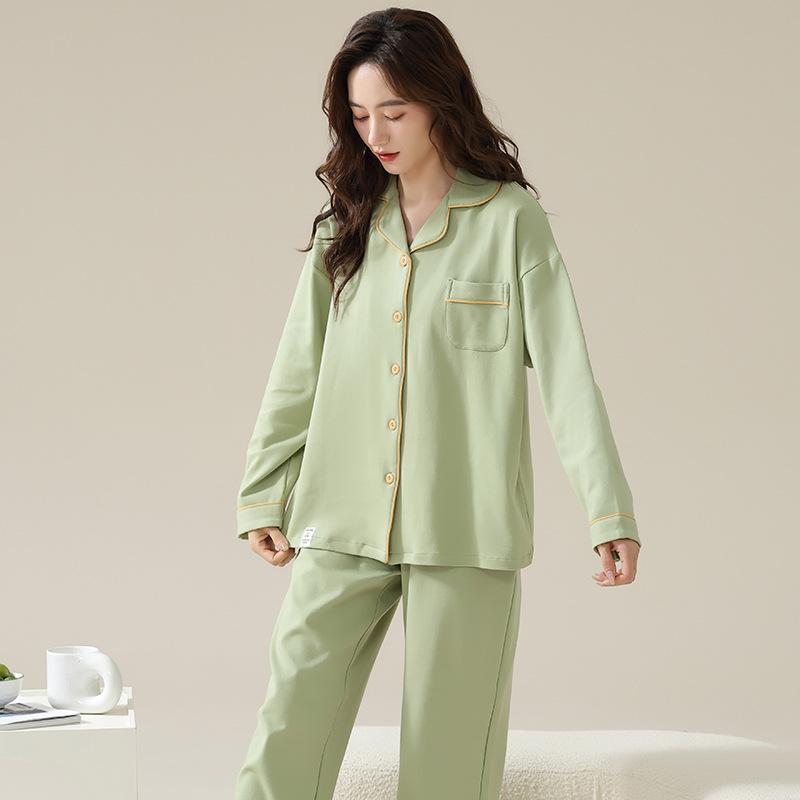 Pajamas Women's Spring and Autumn Pure Cotton Long-sleeved Women's Autumn 1011 New Casual Wear Round Neck Loungewear