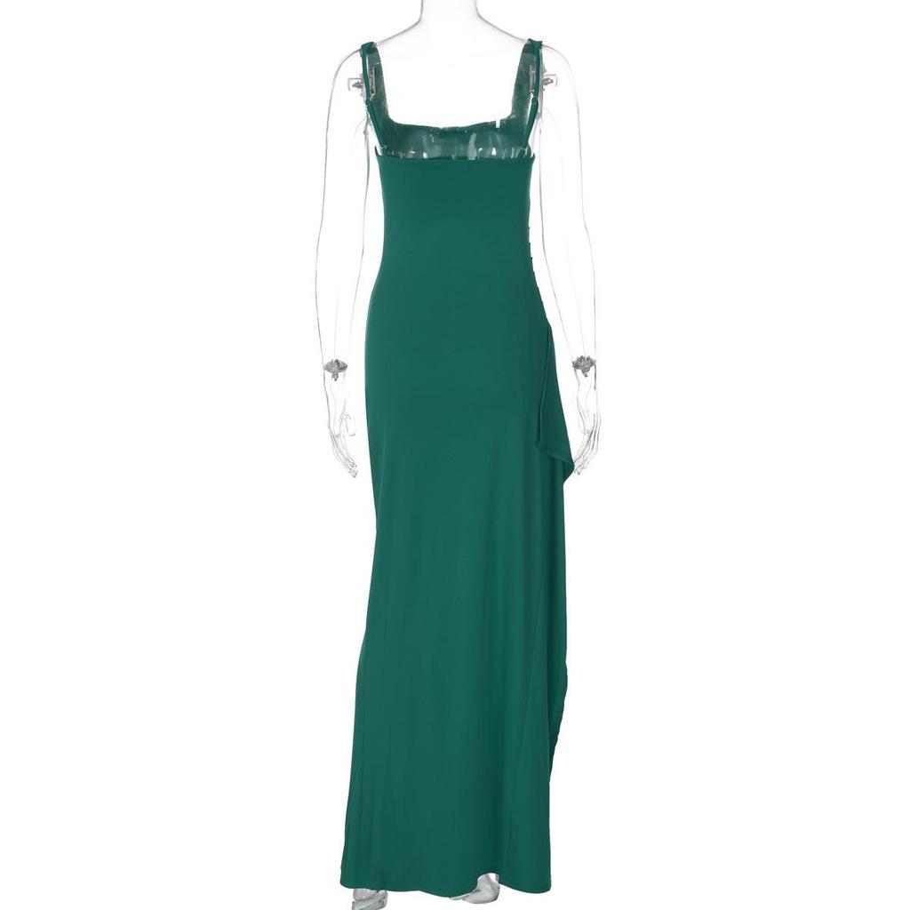 2025 Summer Fashion: European/American INS Style Women's Sexy Backless High Slit Evening Dress