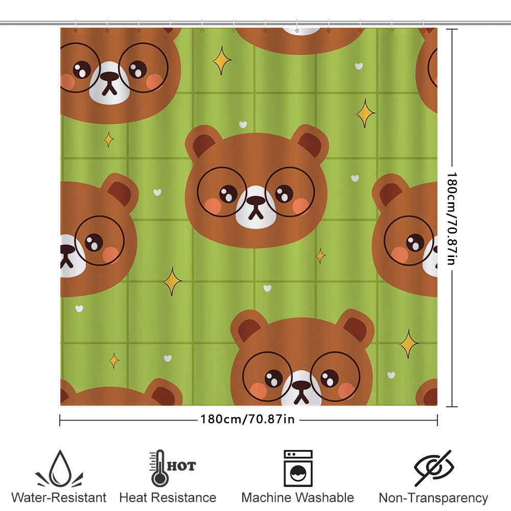 Animal Pattern Shower Curtains Cartoon Bears Design In Green Brown For Bathroom Decorations Waterproof Fabric Material With Ring