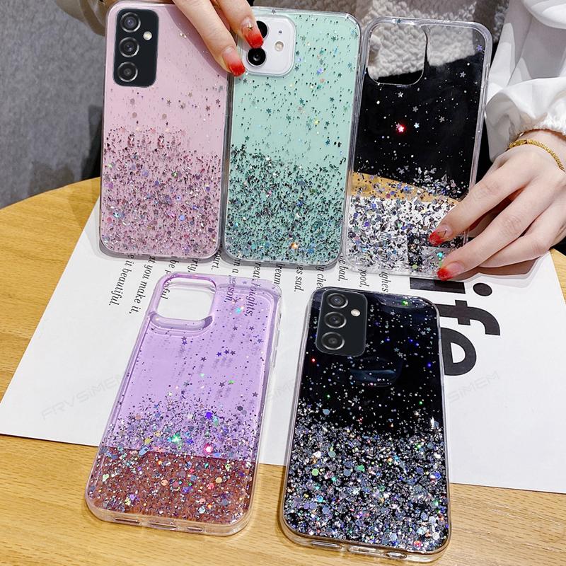 Cute Girl Glitter Stars Soft Silicone Phone Case Cover for Samsung Galaxy A05 A05S A15 A25 A35 A55 5G S23 FE S24+ Plus Ultra A54 A34 A24 A14 4G 5G