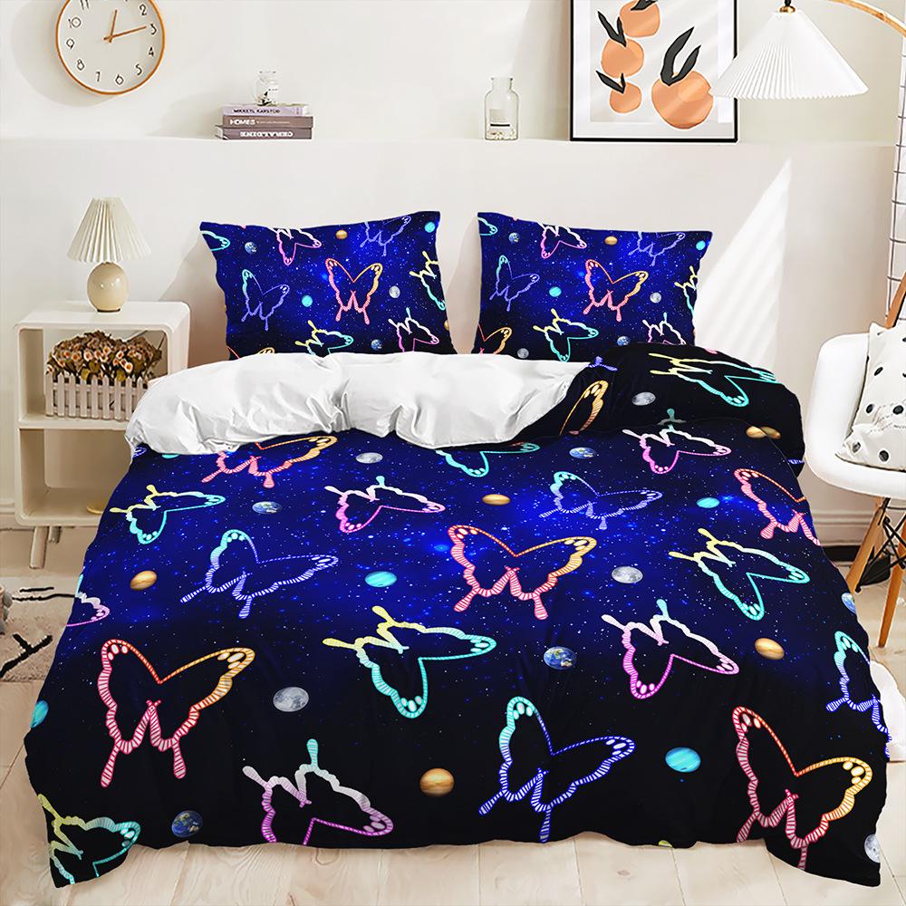 Three-Piece 3D Quilt Cover Butterfly Kit Ins Wind Double Bedding