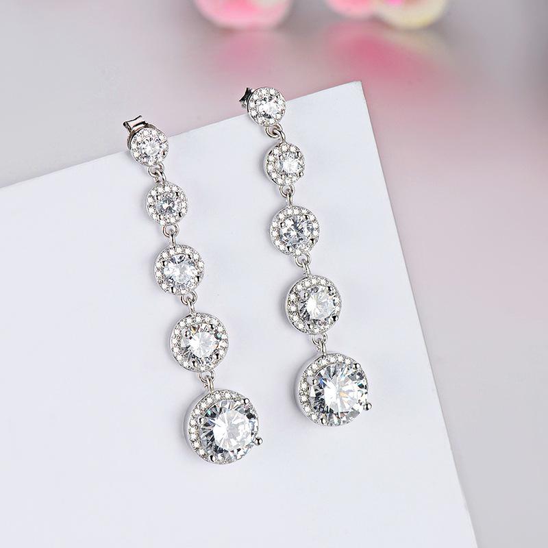 Fashion Stackable Round Clear CZ Drop Earrings For Women 925 Sterling Plata Fine Jewelry Long Tassel Silver Dangle Earring Gift