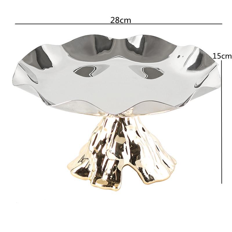 Circular Stainless Steel Storage Tray, Metal Tray, Pleated Wave Art Fruit Tray, Living Room Decoration, Kitchen Organizer