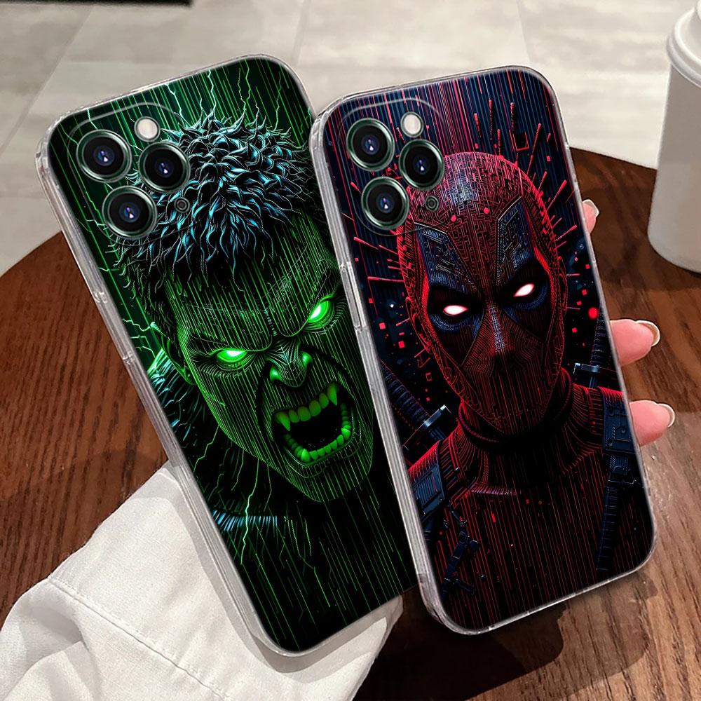 Marvel Heroes Deadpool Hulk Transparent Phone Case For iPhone 17 Pro Max 17E 11 12 13 14 15 16 Pro Max Plus 17 Air 16E 7 X Cover
