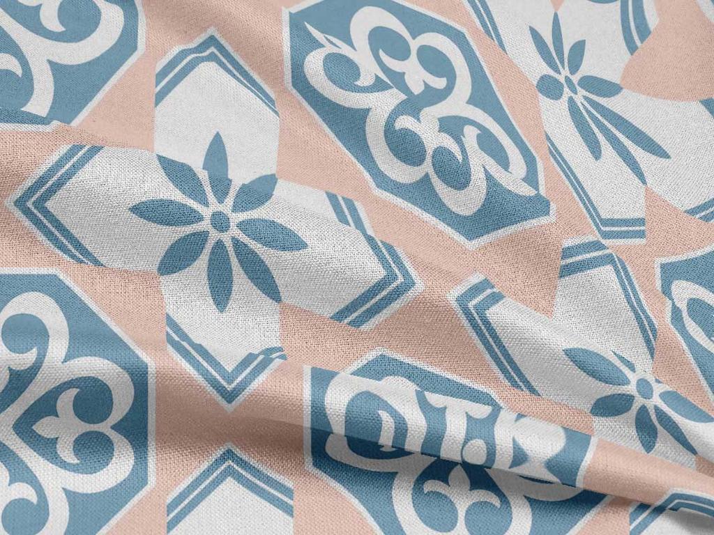 oneOone Cotton Flex Arctic Blue Fabric Floral & Tiles Moroccan Sewing Craft Projects Fabric Prints By Meter 40 Inch