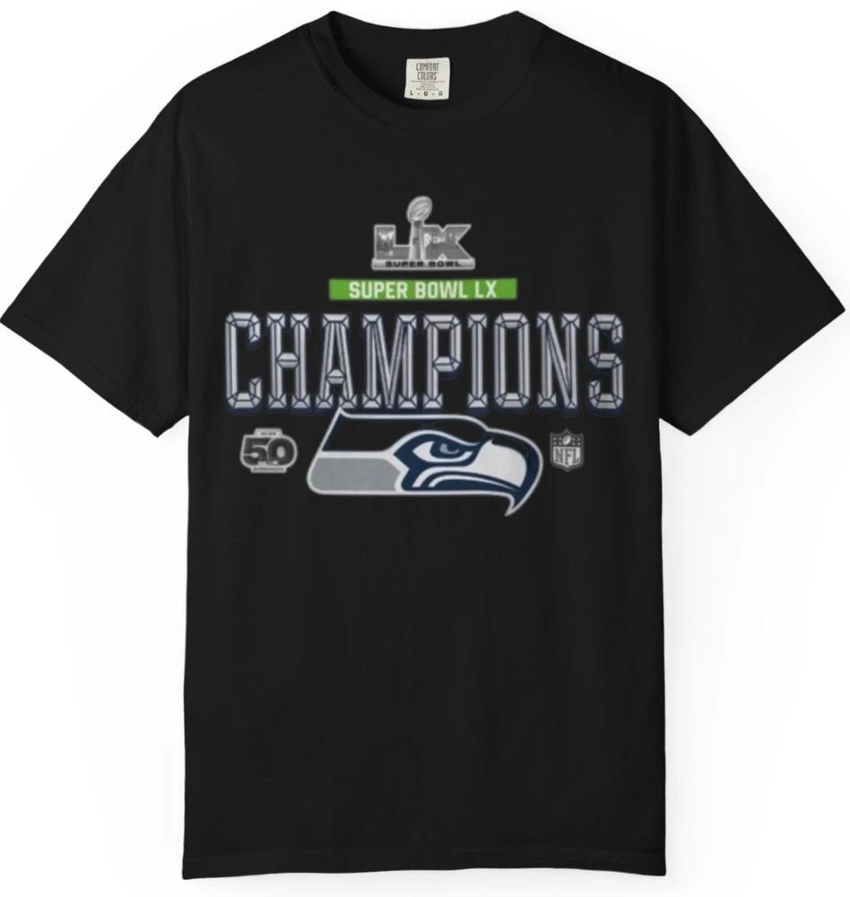 New Seattle Seahawks Super Bowl Lx Champions TShirt 2026 Nfl Black Tee M