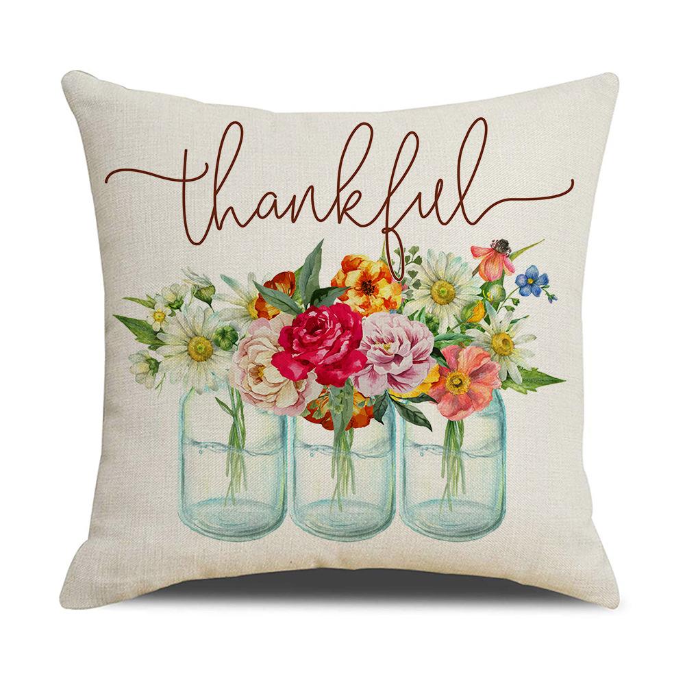 Home Autumn Harvest Pillow Cover New Pumpkin Maple Leaf Linen Print Sofa Pillow