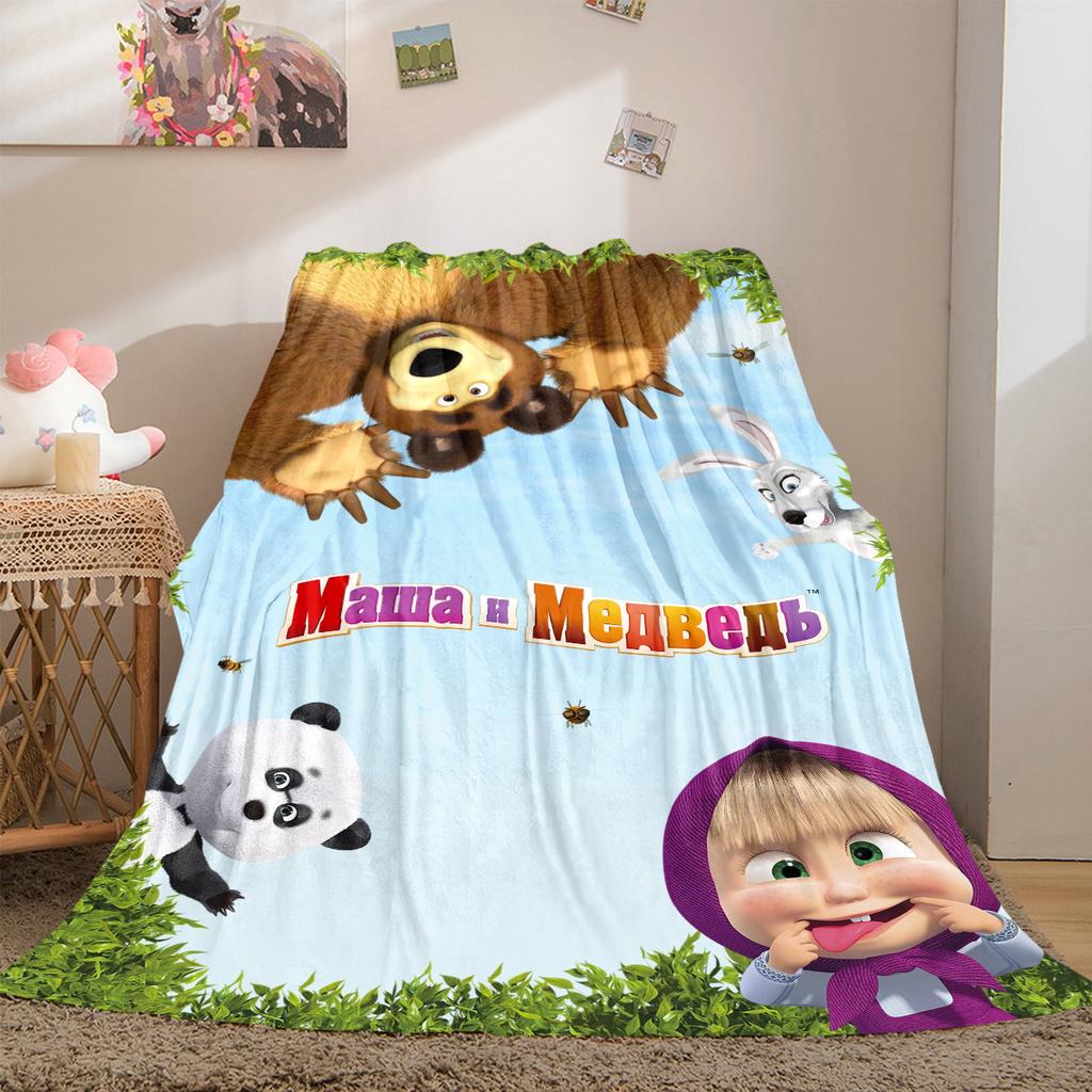 Russian animation Fairy Tale Masha and the Bear Cartoon Blanket Soft Four Seasons Home Bed Blanket Sofa Cover Office Napping Picnic Blanket M1