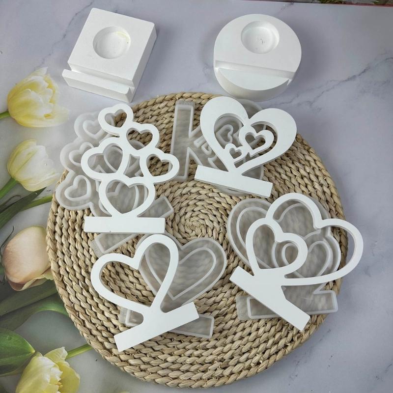Heart Candlestick Molds Love Heart Candle Holder Molds with Base for DIY Craft Tealight Candle Holder Room Decorations
