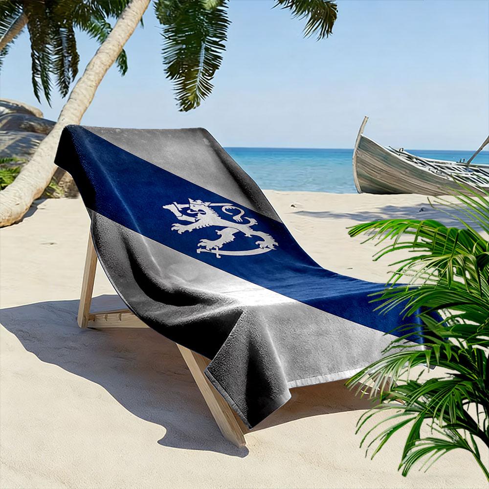 Blue and White Lion Emblem Design Beach Towel Quick-drying for Travel Outdoor Sports Jogging Beach and Swimming