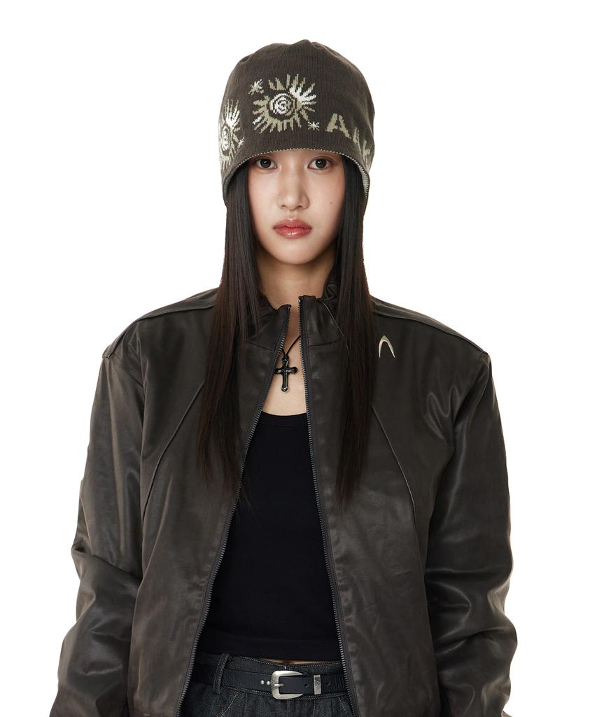 AAKAM Small Sun Jacquard Beanie (Brown)