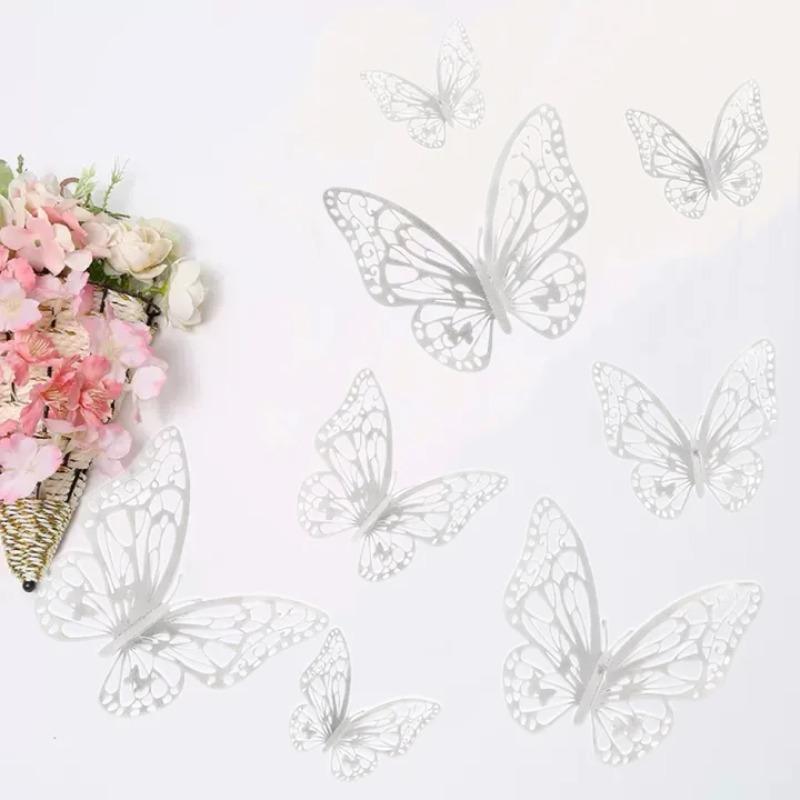 12 Pcs/lot Hollow Gold Colorful 3D Butterflies Wall Sticker Kid Room Wedding Decoration for Bedroom Party Home Decor Living Room