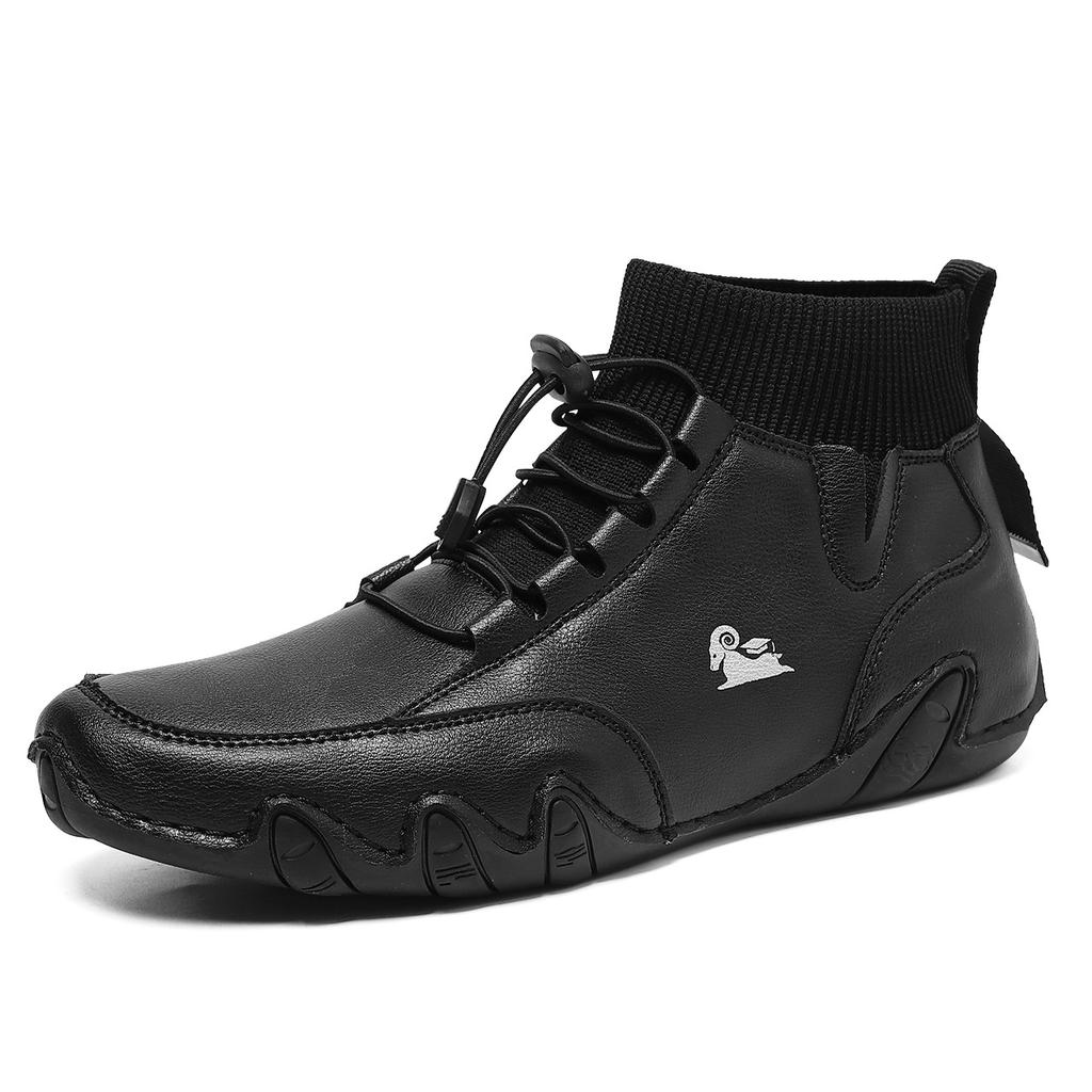 Neu Herrenstiefel Winterschuhe für Herren Pelz Warm Schwarz Leder High Top Freizeitsneaker Luxusmarkenschuhe Motorrad-Stiefeletten