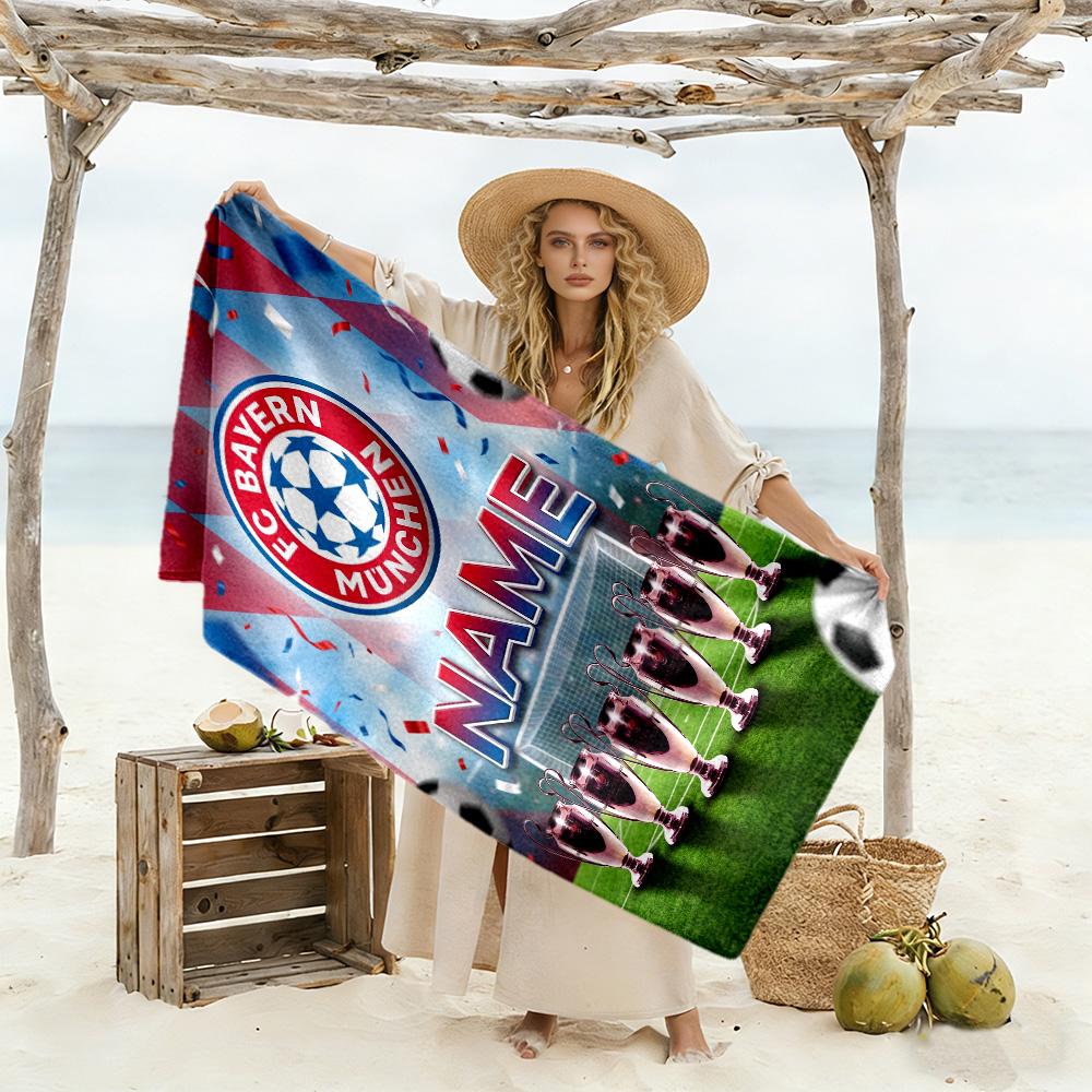 Bayern Munich Soccer Poster Customizable Name Beach Towel Soft Durable Quick-Dry Suitable for Swimming Gym Camping Yoga Vacation