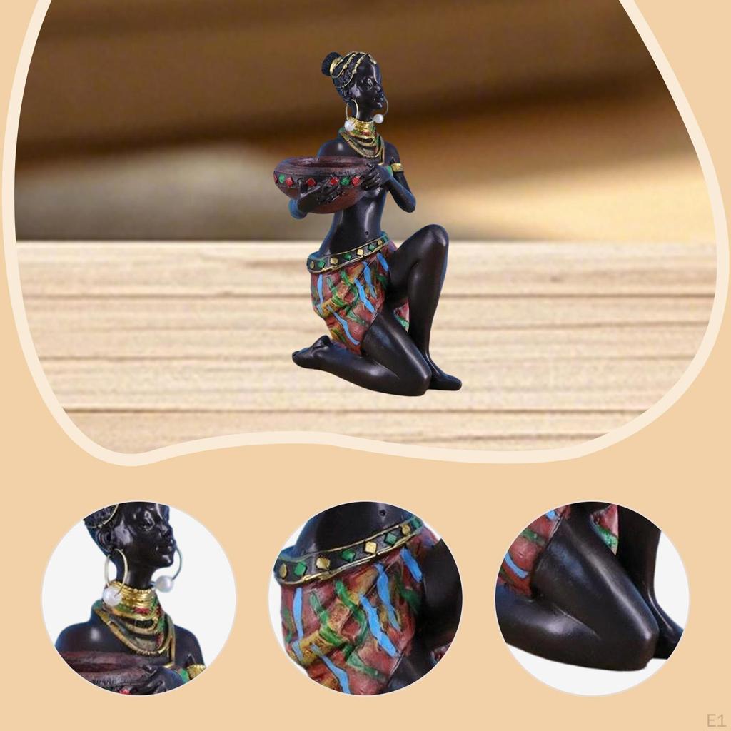 African Sculpture Decorative Figurine Tea Light Candle Holder Tabletop Ornament for Desk Entryway