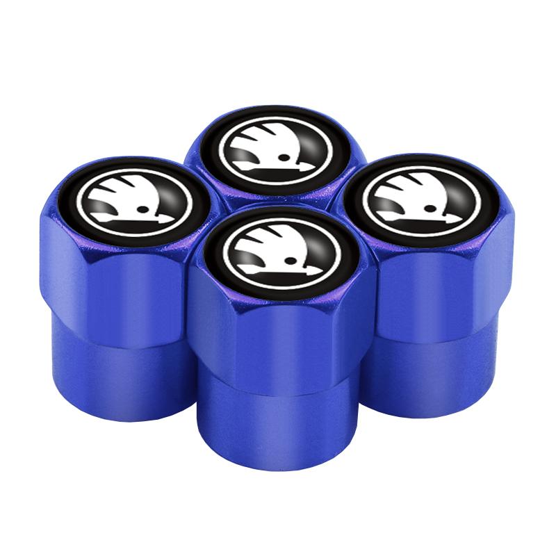 4pcs Car Wheel Tire Valve Caps Stem Case For Skoda Octavia Fabia Rapid Yeti Superb Kamiq S Kodiaq Roomster Scala Auto Accessorie