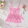 Garter Belt Bra Thong Set Pink Transparent Delicate Lingerie Night Dress Women's Porn Sexy Underwear With Leg Rings Panty Sets