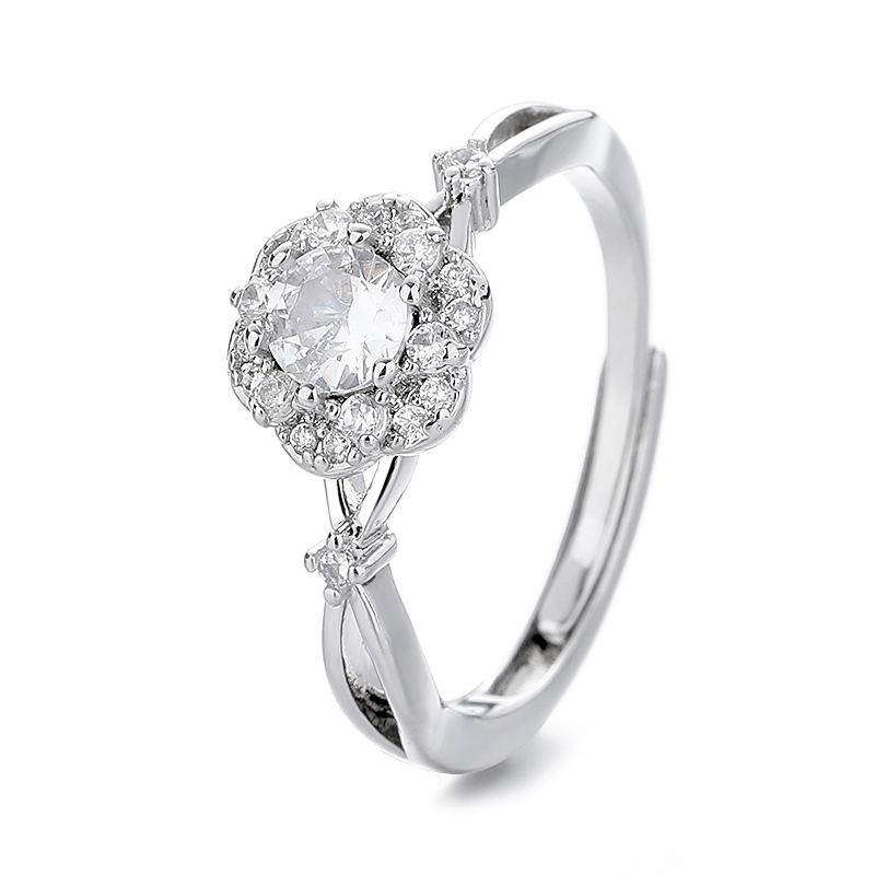 2026 Flower Man Girl Ring Diamond Ring Flower High Sense Light Luxury Twist Arm Bouquet Flower Group Ring
