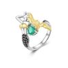 Gorgeous mermaid-shaped design paired with natural green agate gems ring Earrings Set 925 silver fine jewelry for women and girl