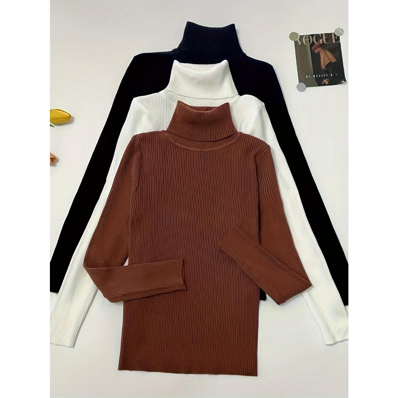 

Водолазка, набор из 3 вязаных свитеров, повседневный однотонный свитер с длинным рукавом для осени и зимы, женская одежда One Size