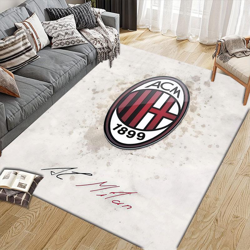 AC Milan logo Flannel Printed Carpet, Home Sofa Decoration for Living Room & Bedroom, Non‑Slip Play Flannel Floor Mat for Game Room