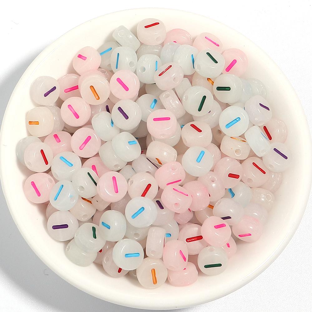 100Pcs/Lot 7mm Acrylic Luminous Beads Translucent Colorful Letter A-Z Flat Round Beads Diy Fashion Bracelet Necklace  Jewelry