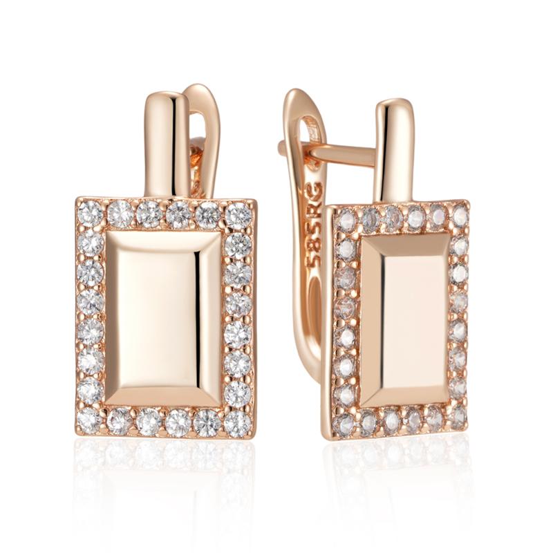 Fashion Glossy Dangle Earrings For Women Rose Gold Color Simple Square Natural Zircon Accessories Daily Fine Jewelry