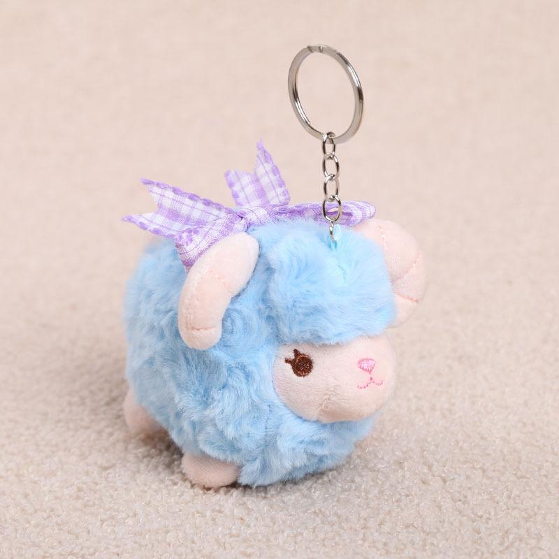 Cute Fluffy Sheep Plush Keychain Soft Fuzzy Fabric Lovely Bow Accent Backpack Charm for Girls Daily Wear