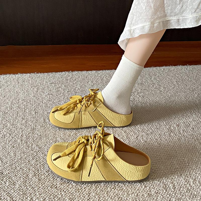 

Женские тапочки Спортивные мюли Туфли Балетки Кроссовки 2025 Новая мода Летние сандалии Вьетнамки Шнуровка Повседневная обувь 35 жёлтый