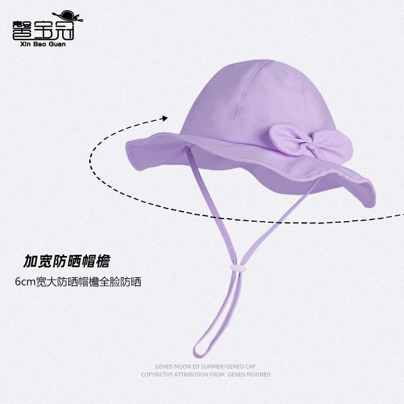 Summer children's sun hat cute bow breathable six bucket hat baby girl big eaves sun hat