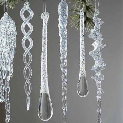 New Crystal Clear Christmas Tree Ornaments Glitter Hanging Icicle Decorations Acrylic Transparent Party Holiday Decor