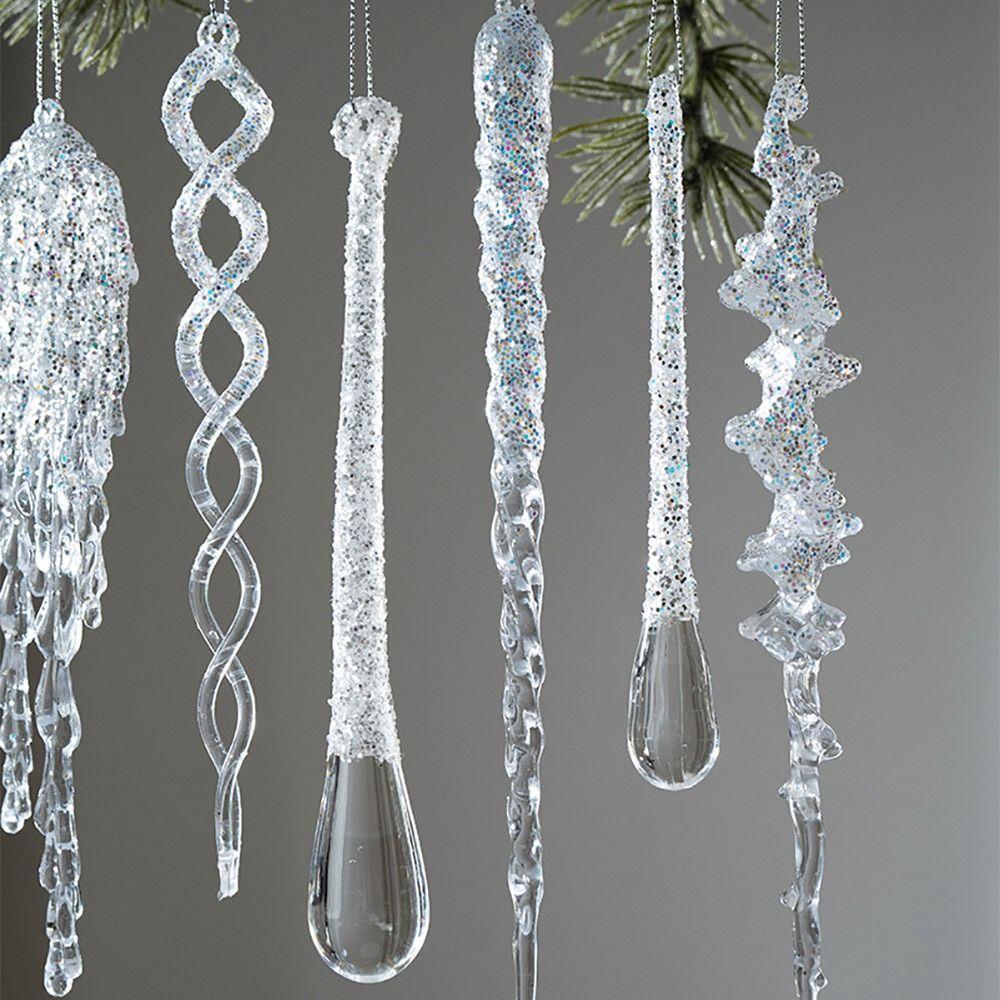New Crystal Clear Christmas Tree Ornaments Glitter Hanging Party Holiday Decor Transparent Acrylic Icicle Decorations