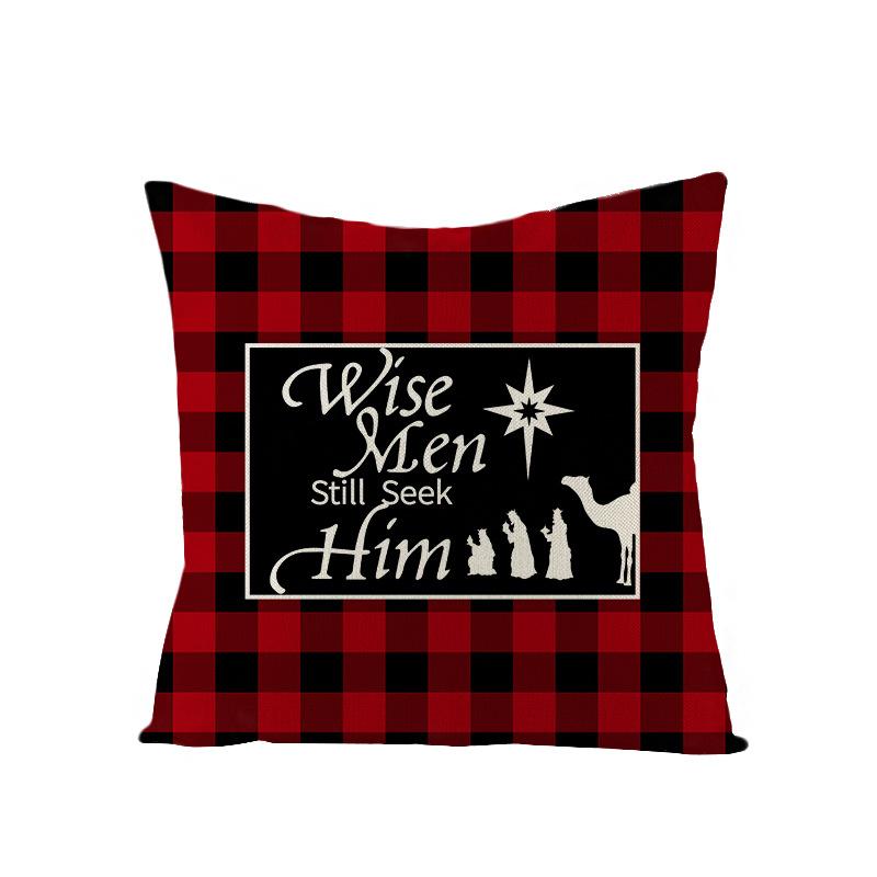 Plaid Christmas Pillowcase Red and Black Plaid Polyester Print Home Cushion Living Room Sofa Bedroom Cushion
