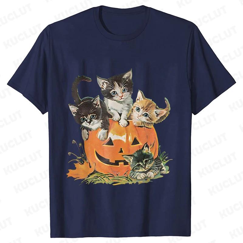 Fashion Halloween Party Tee Shirt Women Clothing Harajuku Designer Cat Pumpkin Halloween Graphic Y2k Tops Short Sleeve Tshirt
